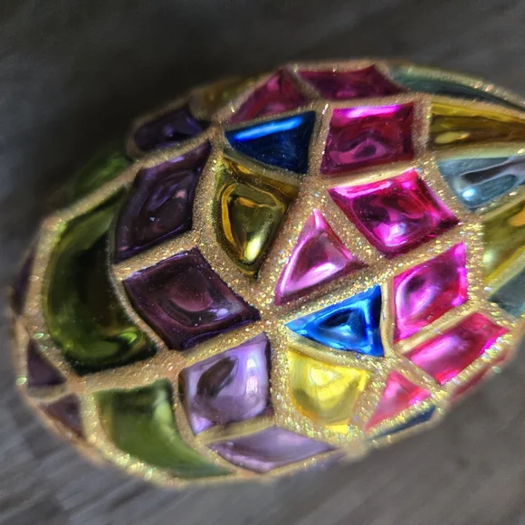 Christopher Radko Multicolor Jewel-Toned Mosaic Egg Ornament with Gold Trim